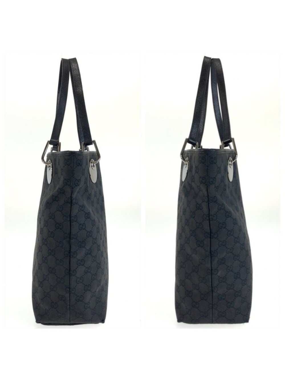 Gucci Black Silver GG Canvas Tote Shoulder Bag - Picture 7 of 9